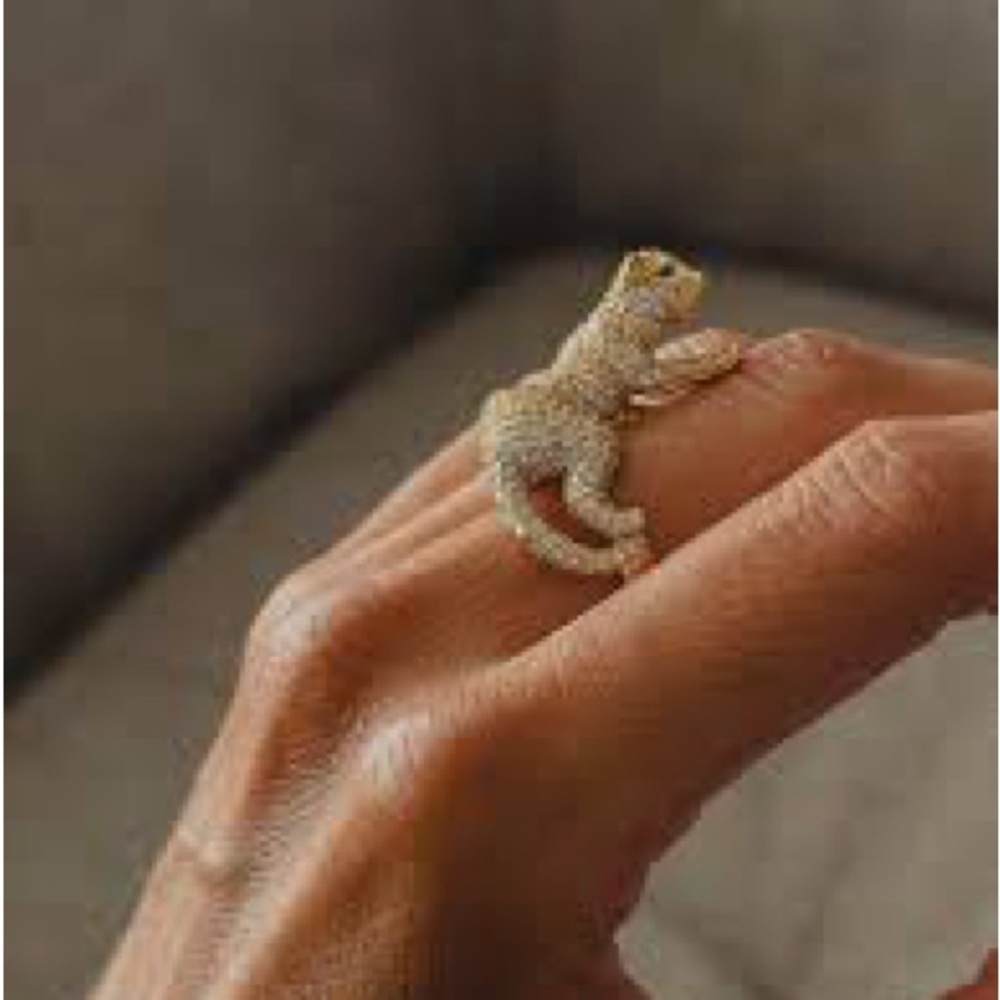 14K Gold Plated 3D Leopard Jaguar Pave Cubic Zirconia Adjustable Ring Statement